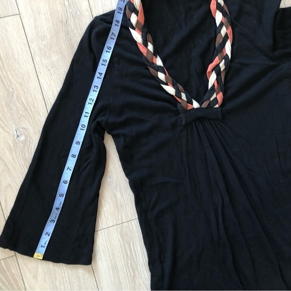 Vintage Ella Moss Braid Detailed Neck Bell Sleeve Top in Black Size S - Picture 8 of 9